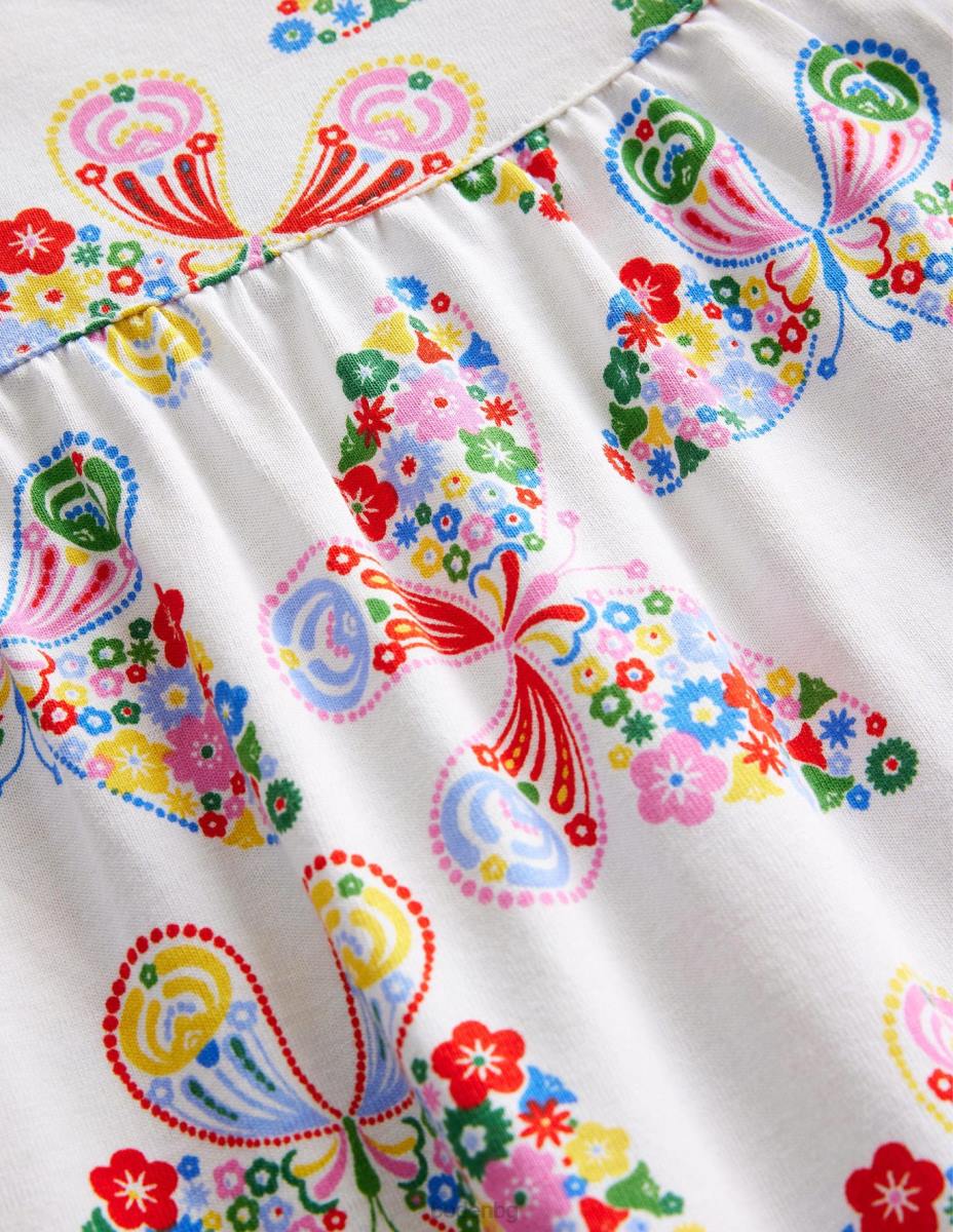 облекло Boden нощница с щампа с къс ръкав пеперуди от слонова кост момичета LL683256