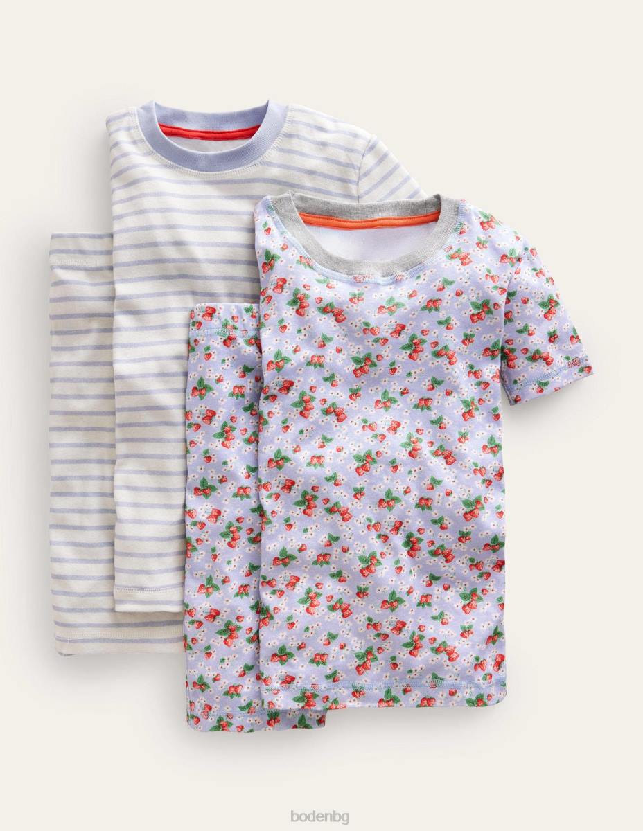 облекло Boden плътна къса пижама с двоен пакет сърф синьо на цветя момичета LL68804