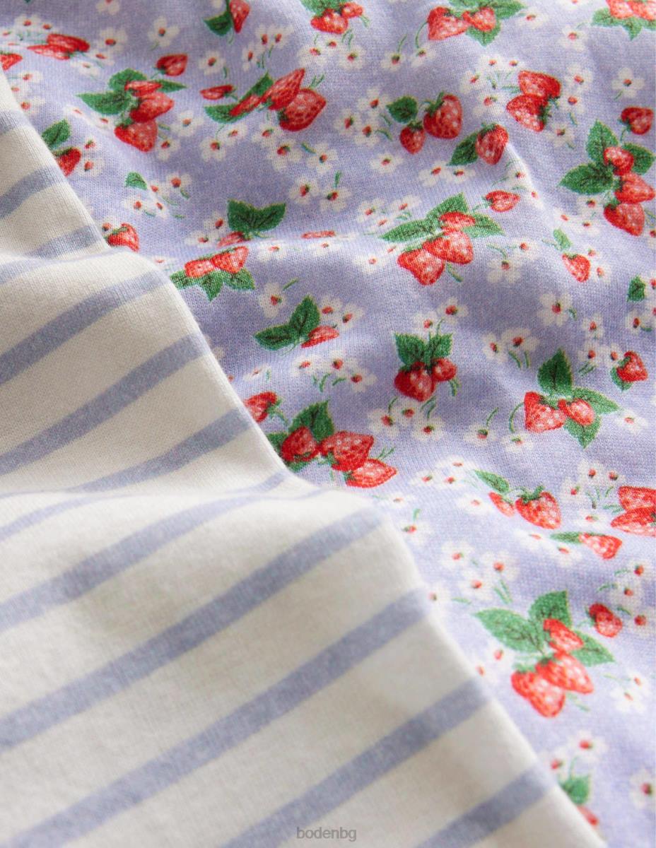 облекло Boden плътна къса пижама с двоен пакет сърф синьо на цветя момичета LL68804