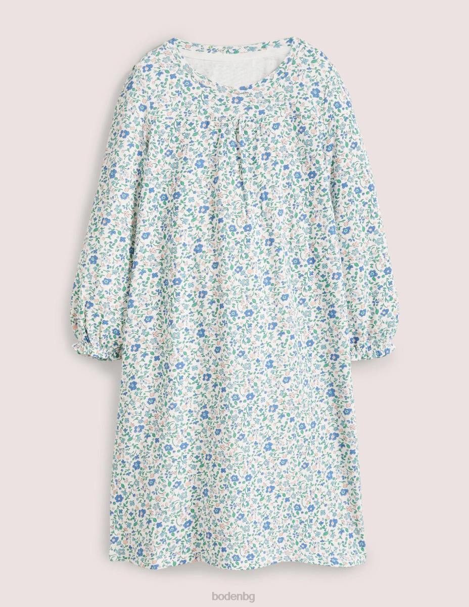 облекло Boden нощница с дълъг ръкав с щампа слонова кост/синьо ditsy floral момичета LL682935