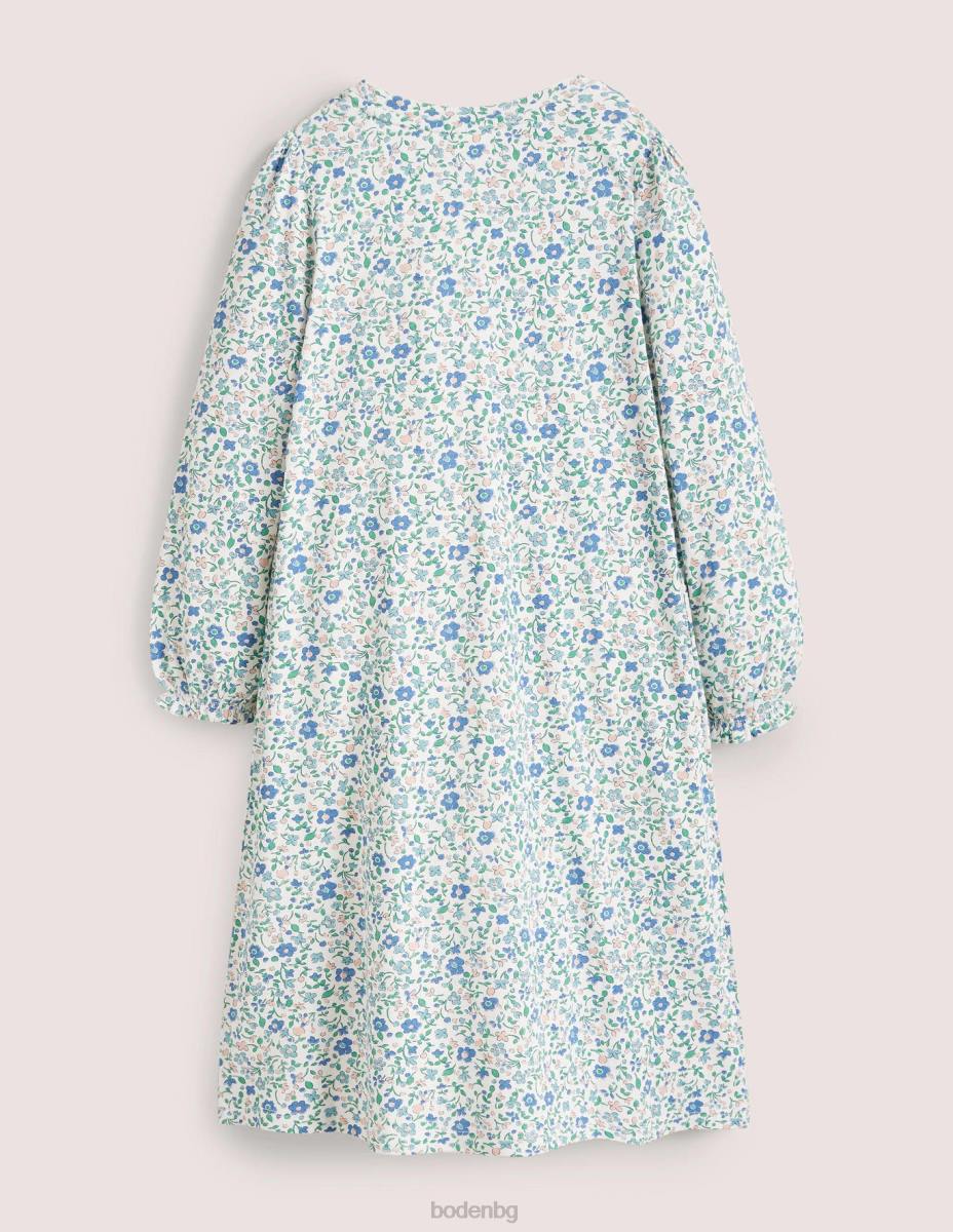 облекло Boden нощница с дълъг ръкав с щампа слонова кост/синьо ditsy floral момичета LL682935