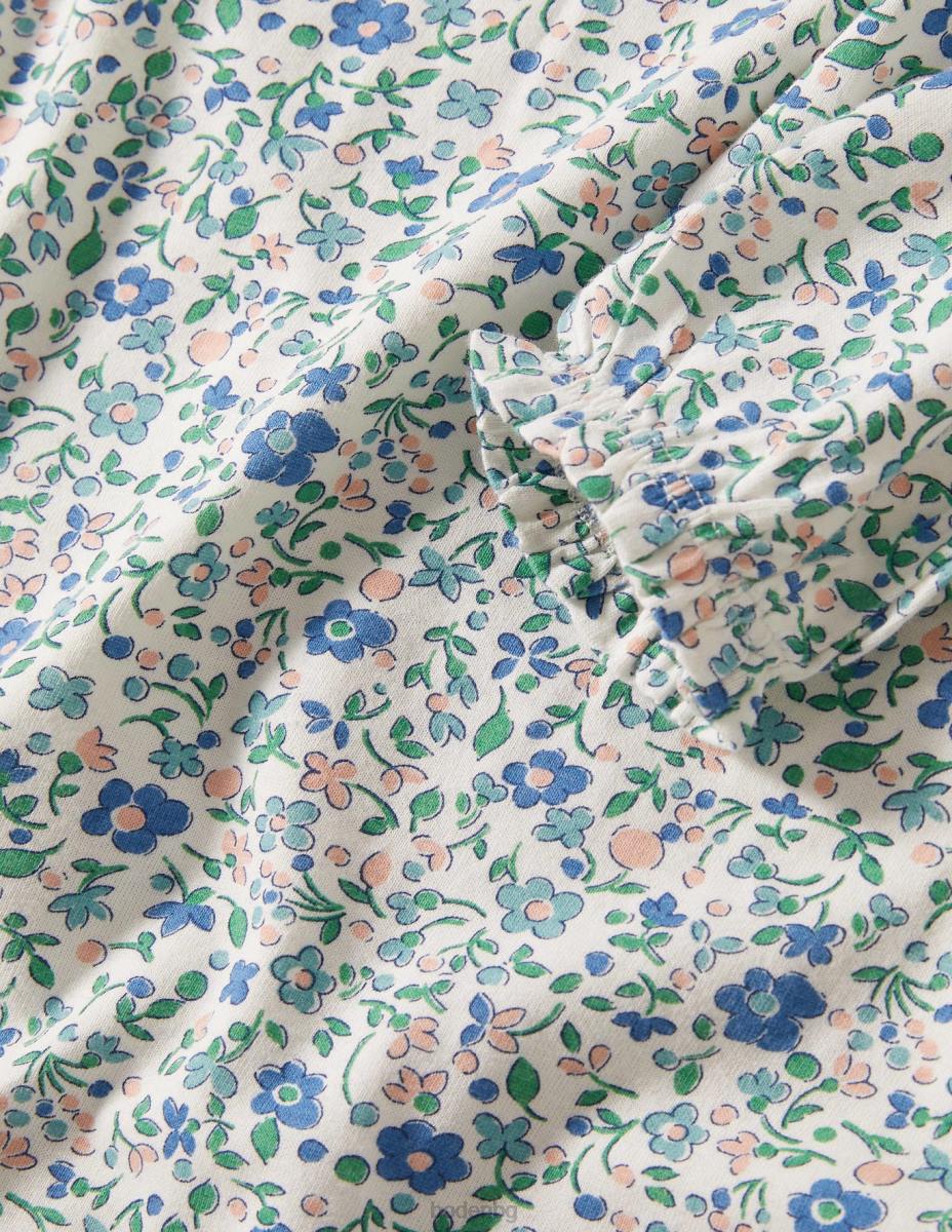 облекло Boden нощница с дълъг ръкав с щампа слонова кост/синьо ditsy floral момичета LL682935