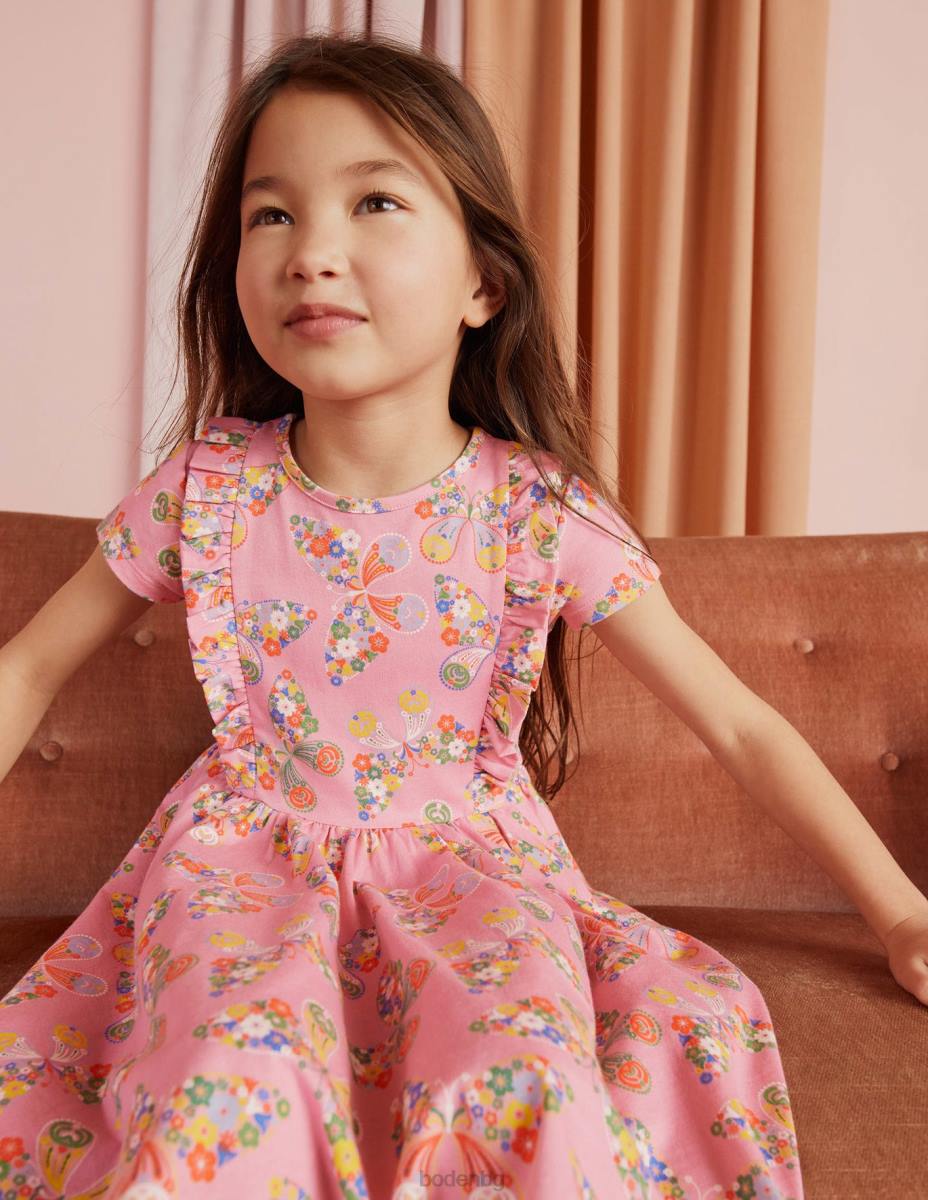 облекло Boden рокля с волани Formica розови пеперуди момичета LL683288