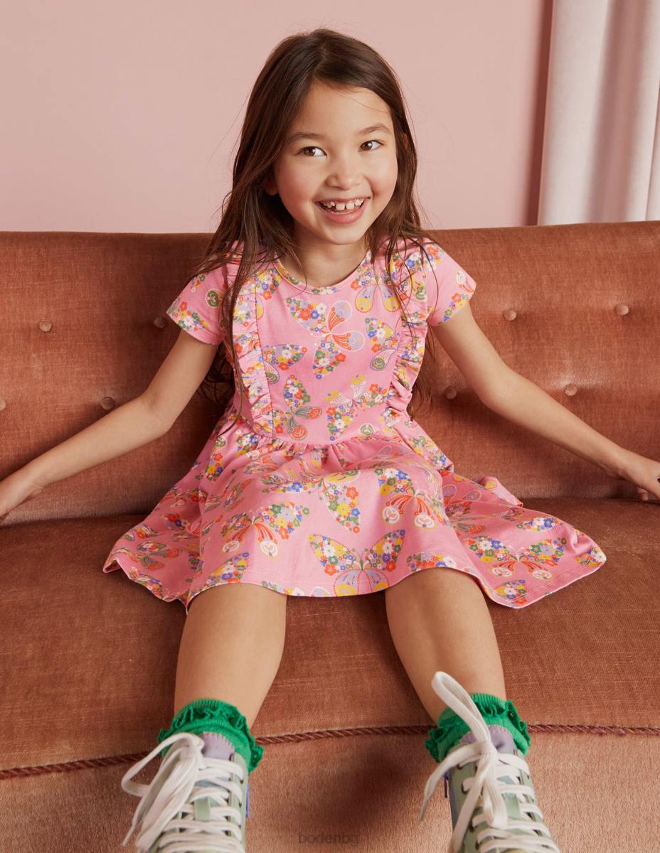 облекло Boden рокля с волани Formica розови пеперуди момичета LL683288