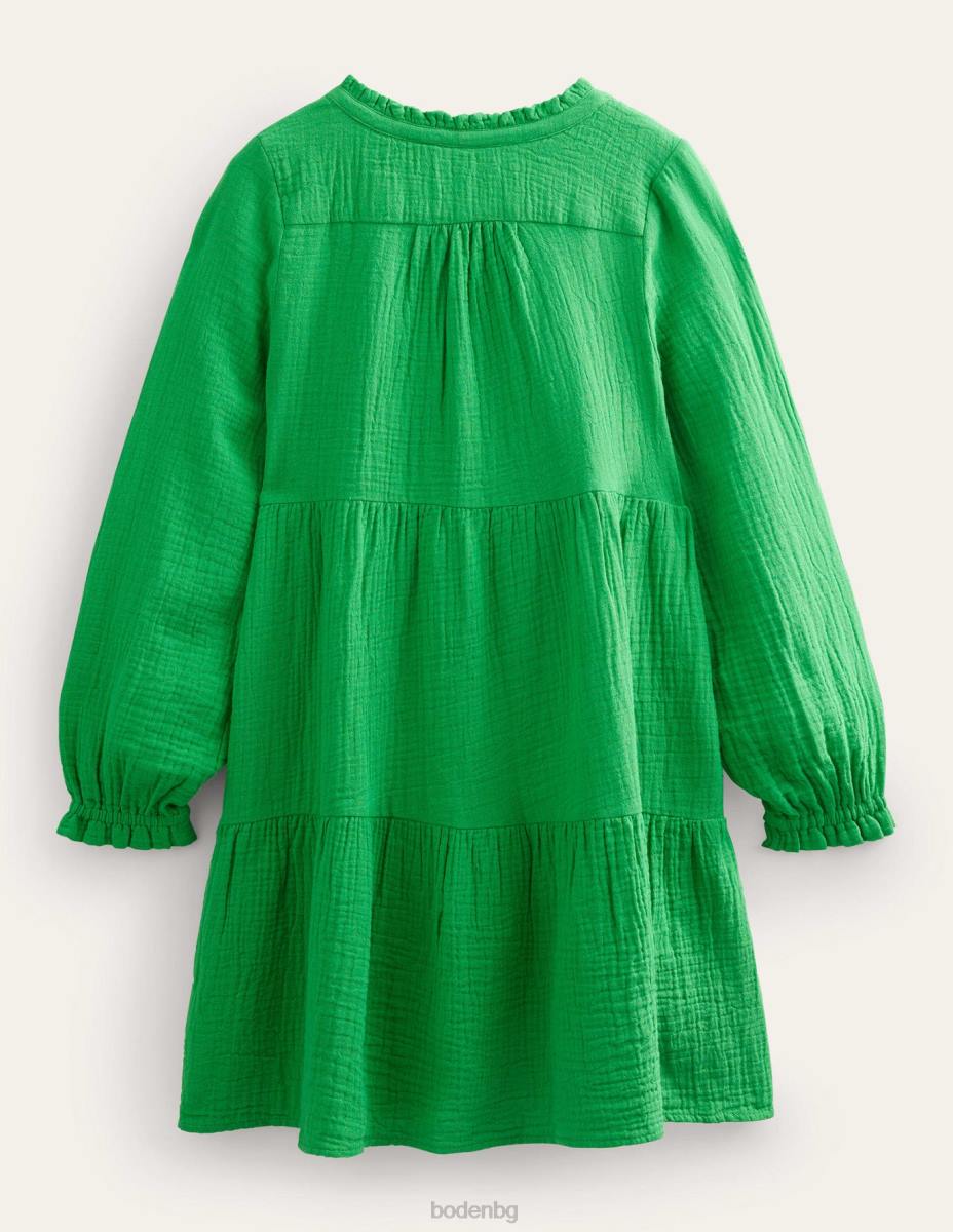 облекло Boden двуетажна рокля от плат ярко зелено момичета LL682639