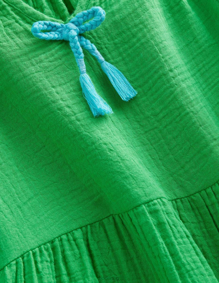 облекло Boden двуетажна рокля от плат ярко зелено момичета LL682639