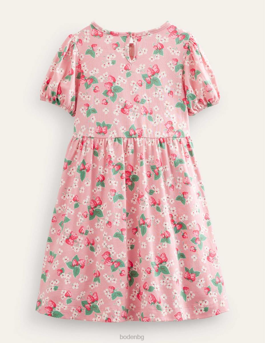 облекло Boden рокля с буф ръкав бадемово розови ягоди момичета LL682777