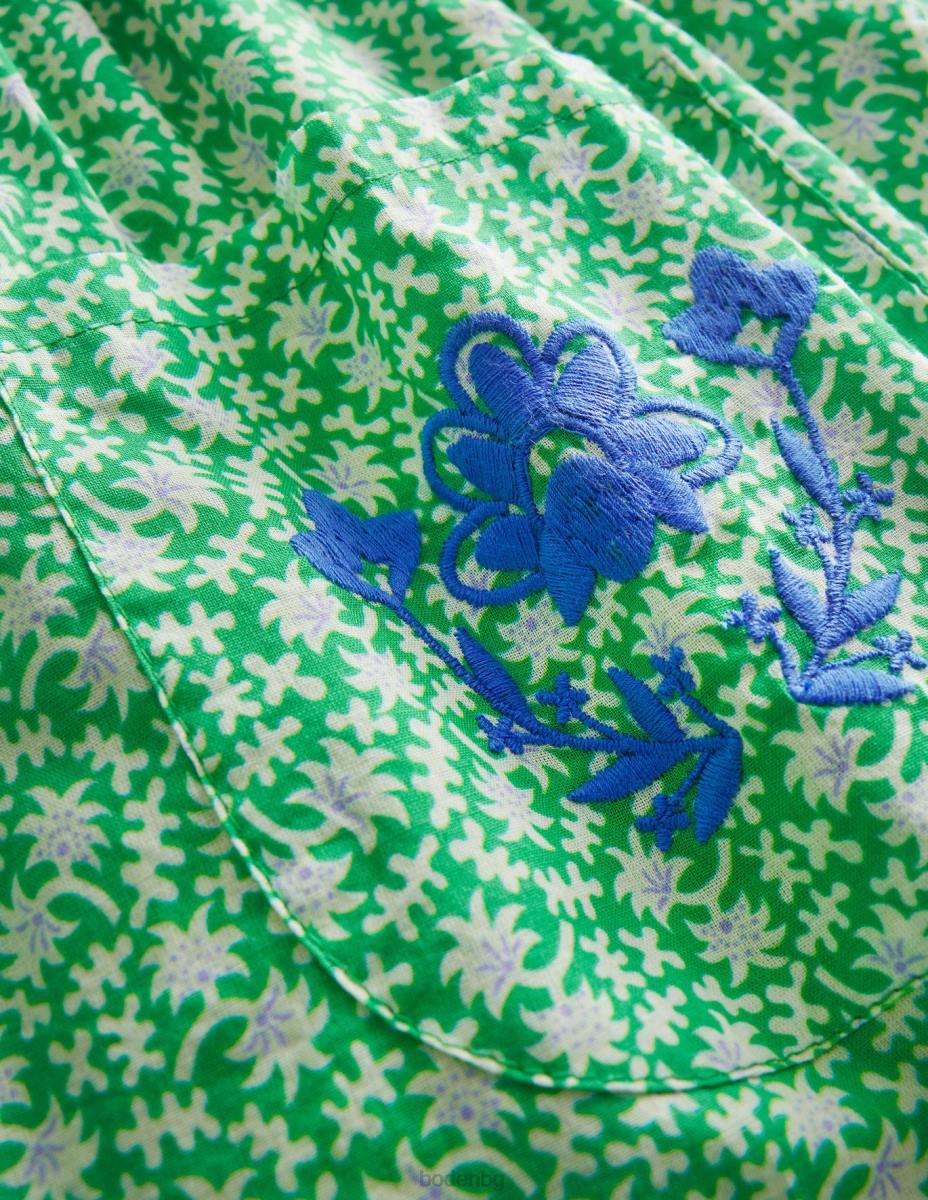 облекло Boden бродирана рокля на едро ярко зелена пролет момичета LL682785