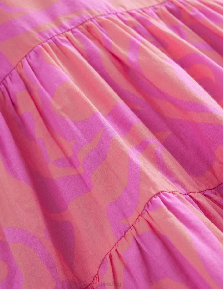 облекло Boden памучна рокля с щампа на нива прасковен пунш летен шаблон момичета LL682788