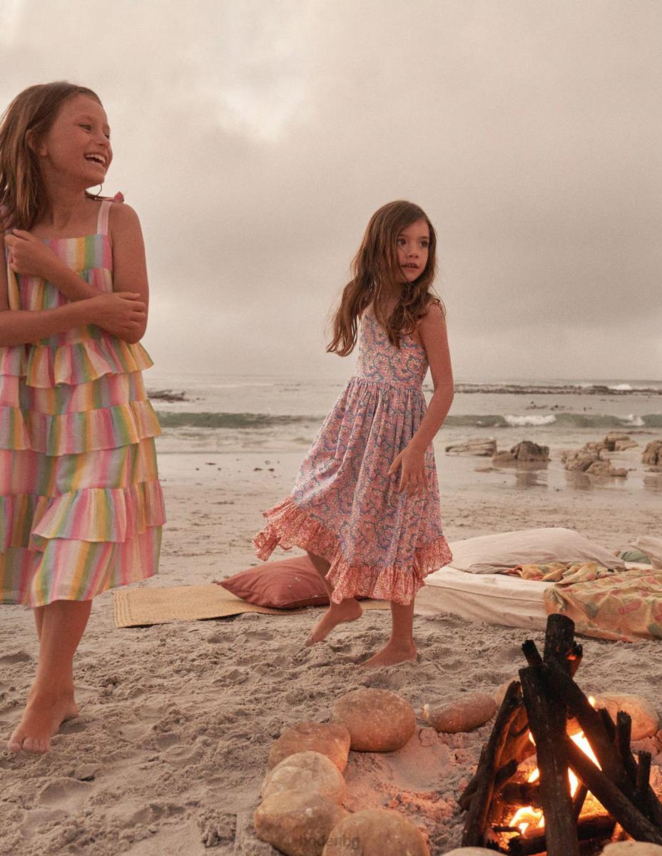 облекло Boden рокля с кърпичка лупина и праскова пейсли момичета LL682803