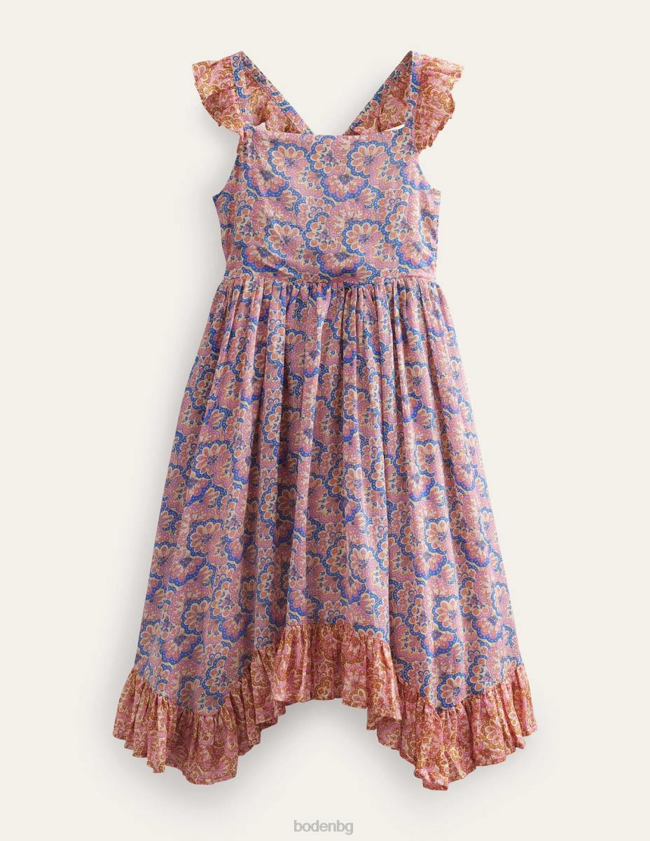 облекло Boden рокля с кърпичка лупина и праскова пейсли момичета LL682803