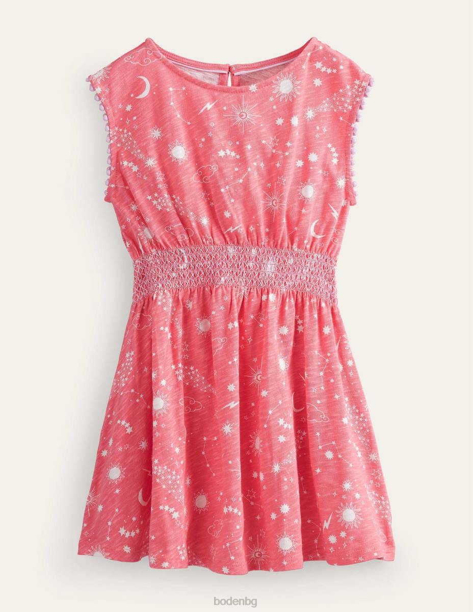 облекло Boden празнична рокля с принт прасковен пунш розов момичета LL682804