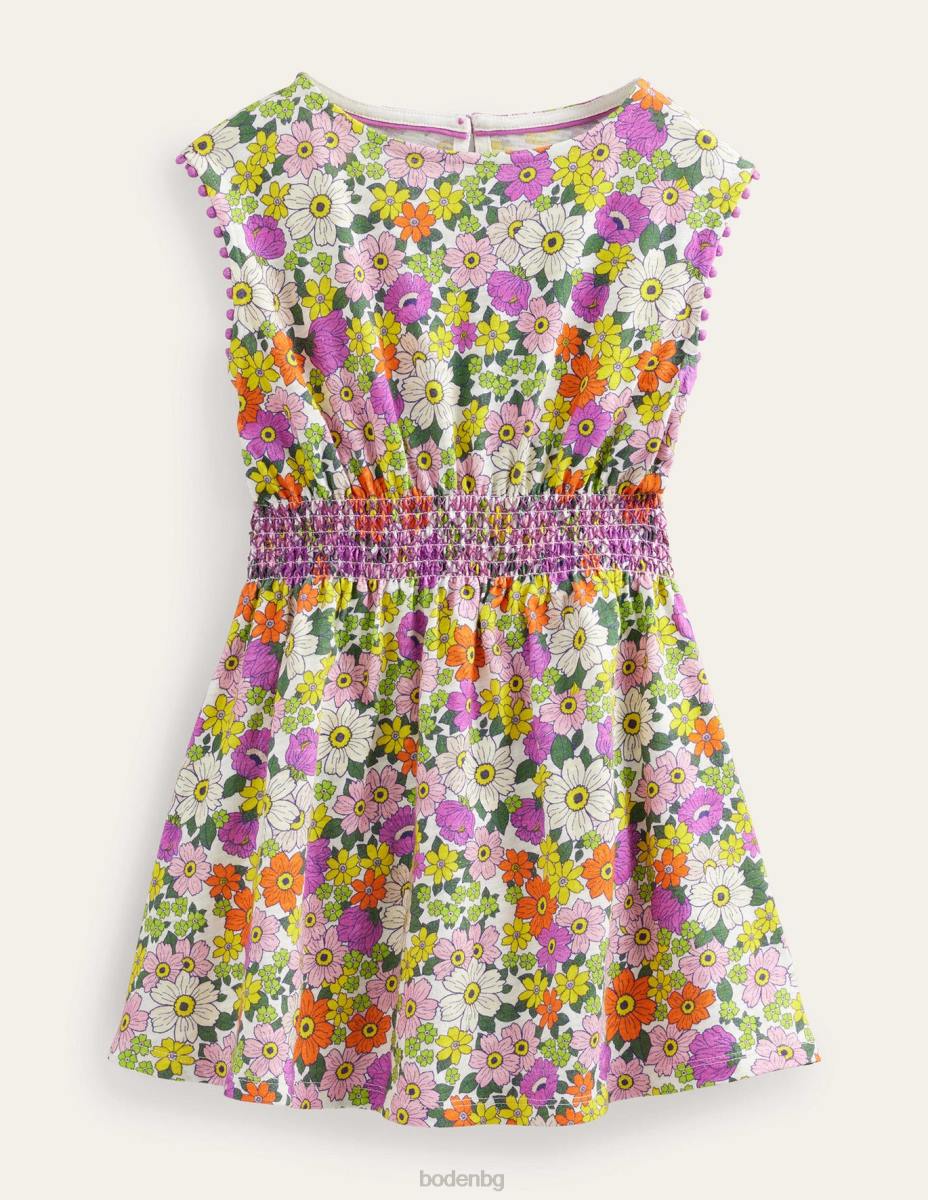 облекло Boden празнична рокля с принт слонова кост и лъчиста орхидея момичета LL682814