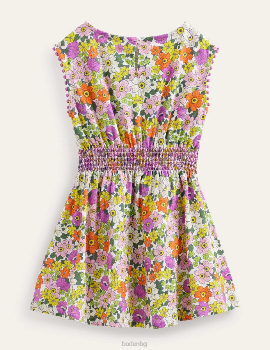 облекло Boden празнична рокля с принт слонова кост и лъчиста орхидея момичета LL682814