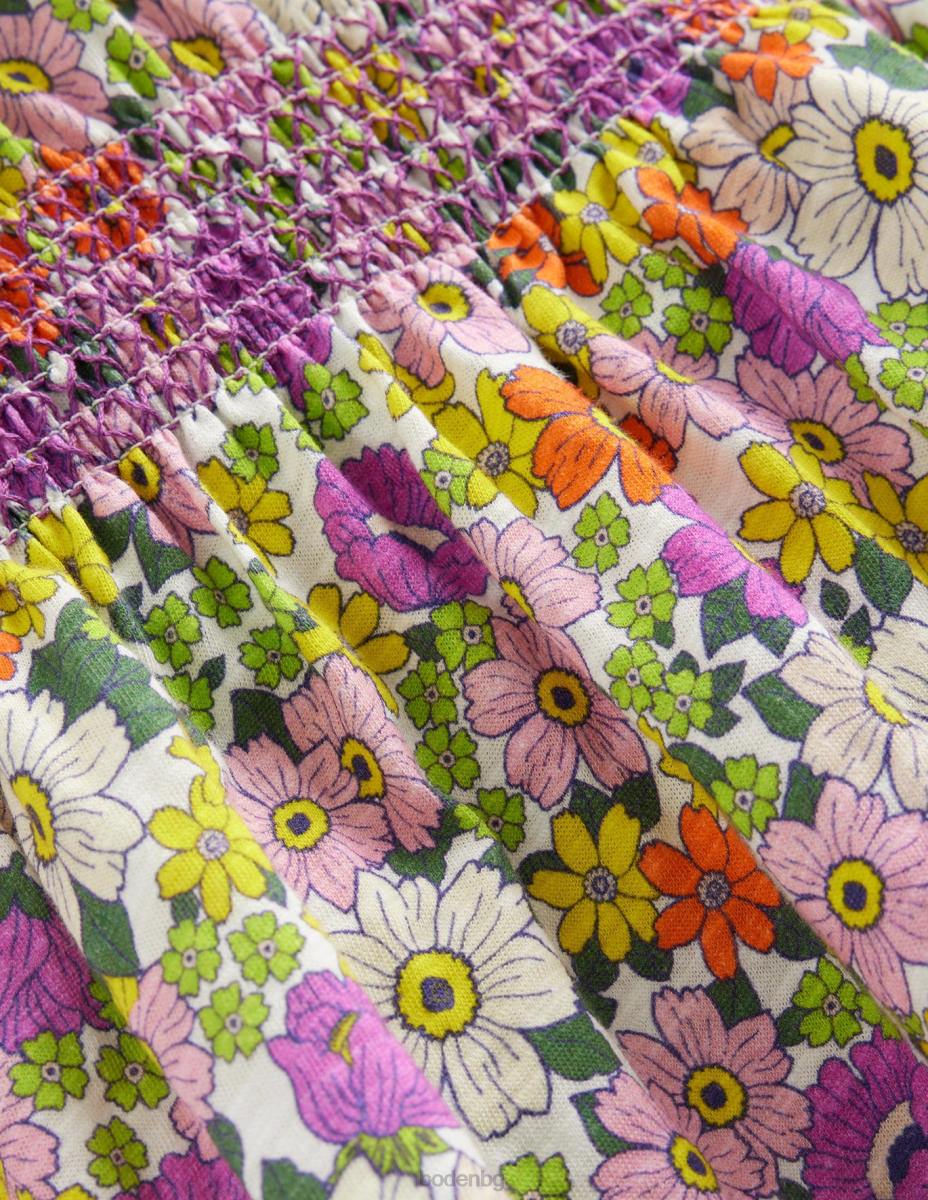 облекло Boden празнична рокля с принт слонова кост и лъчиста орхидея момичета LL682814