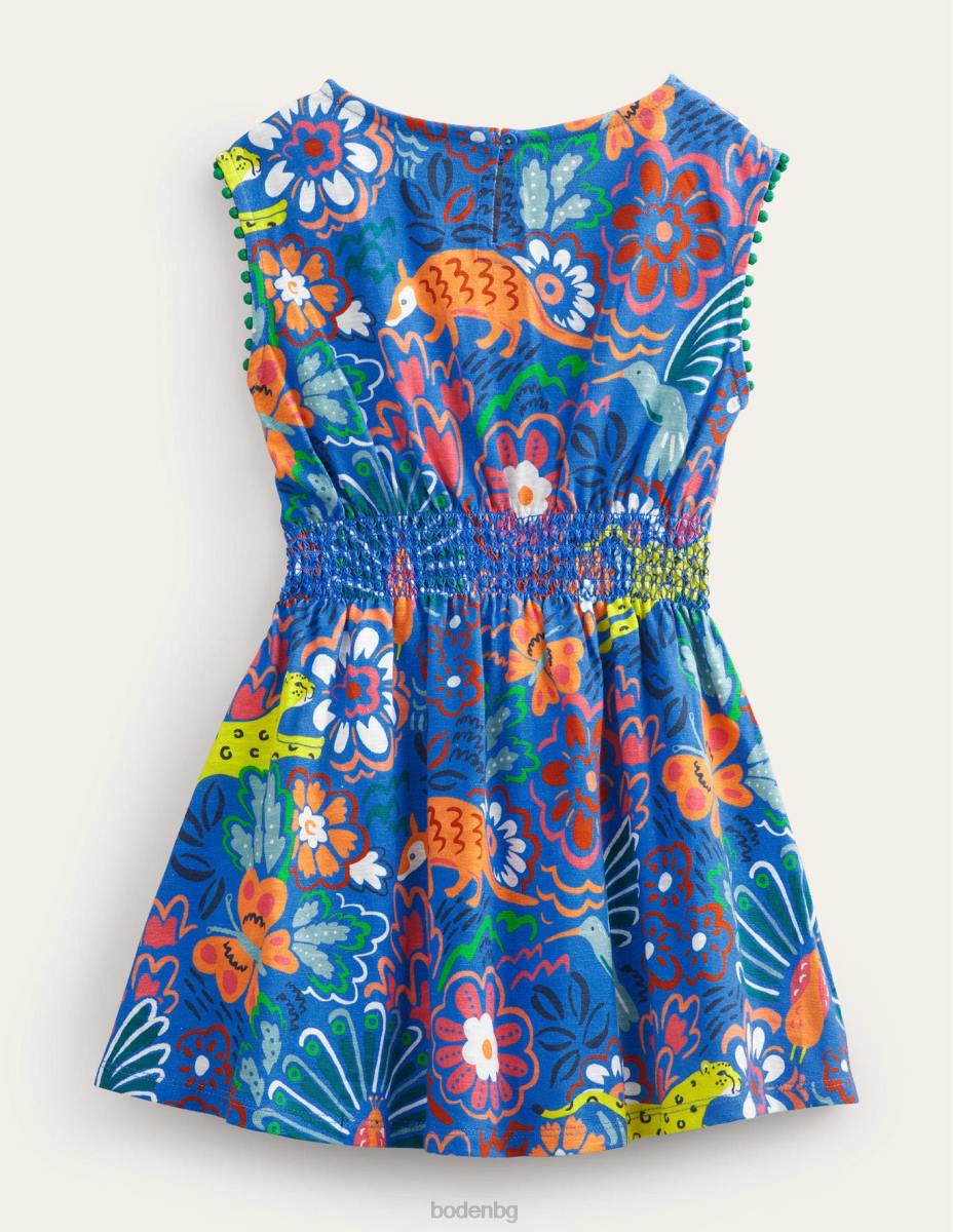 облекло Boden празнична рокля с принт Елизабетски сини животни момичета LL682816