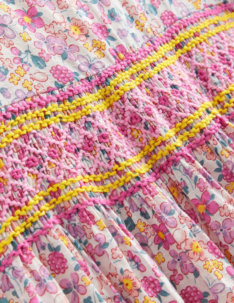 облекло Boden носталгична пушена рокля ярки венчелистчета флорални момичета LL682817