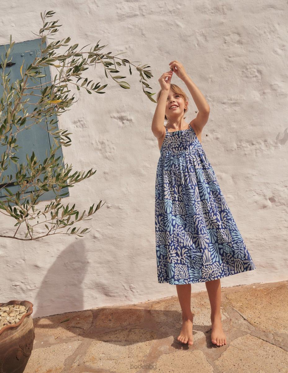 облекло Boden миди рокля с презрамки десен коралов риф момичета LL682821