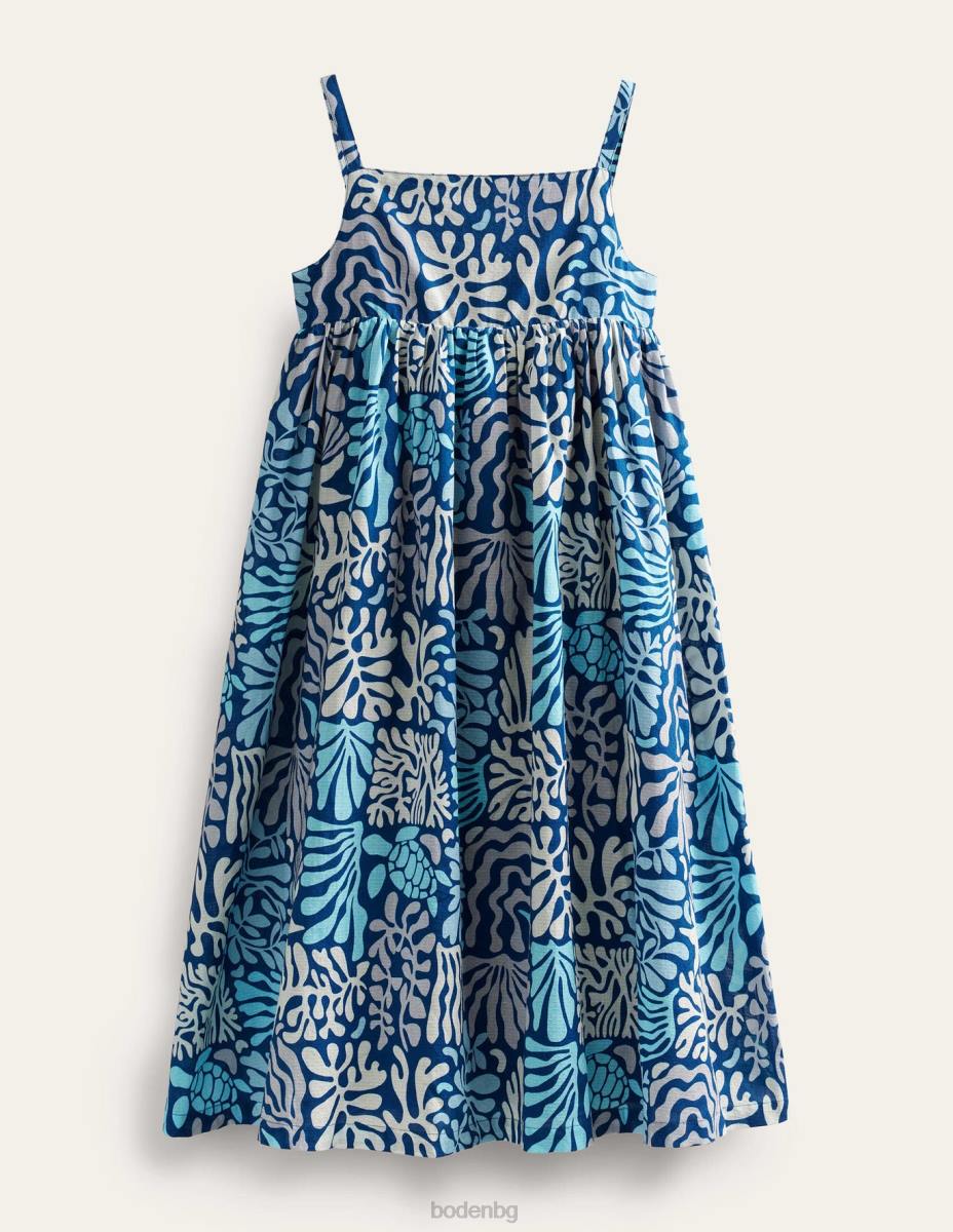 облекло Boden миди рокля с презрамки десен коралов риф момичета LL682821