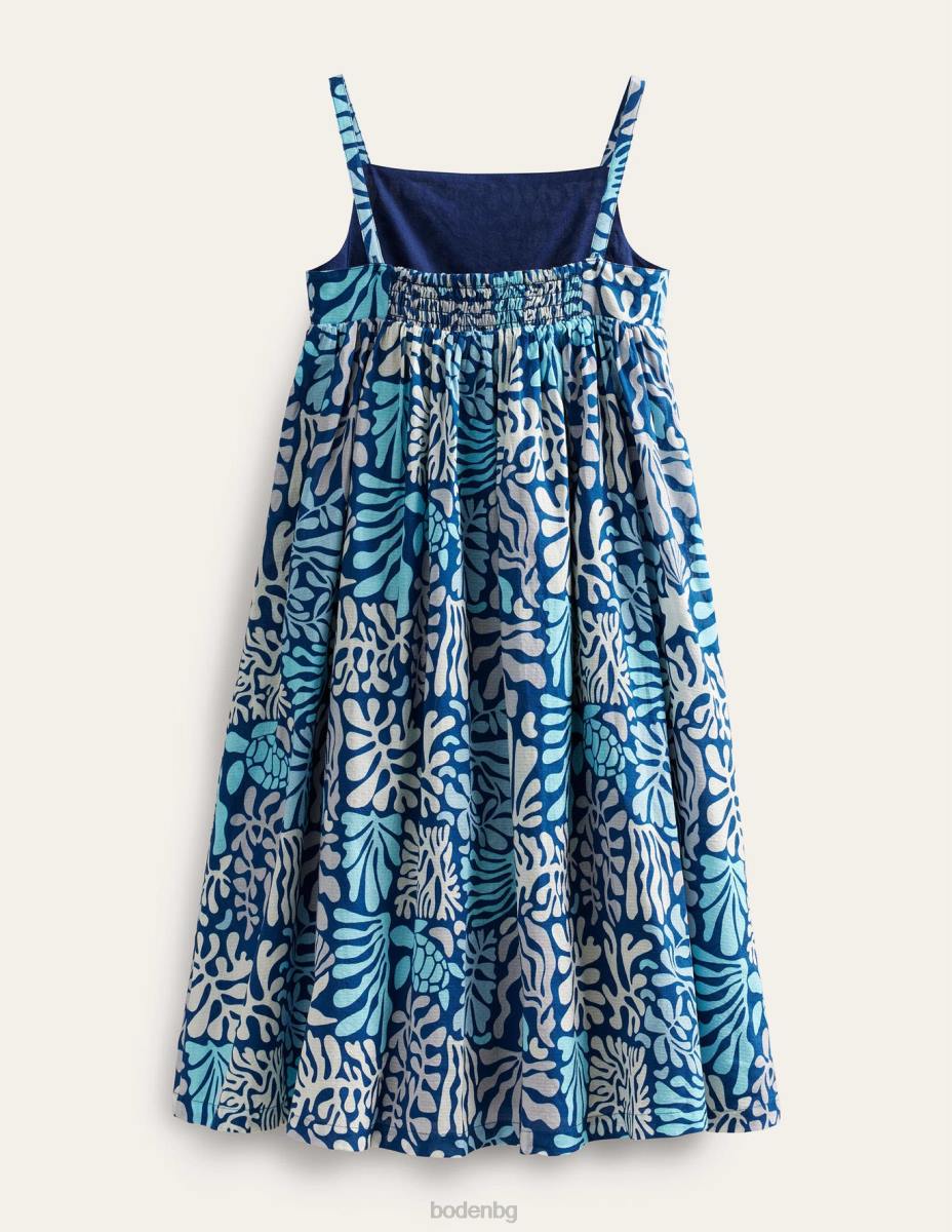 облекло Boden миди рокля с презрамки десен коралов риф момичета LL682821