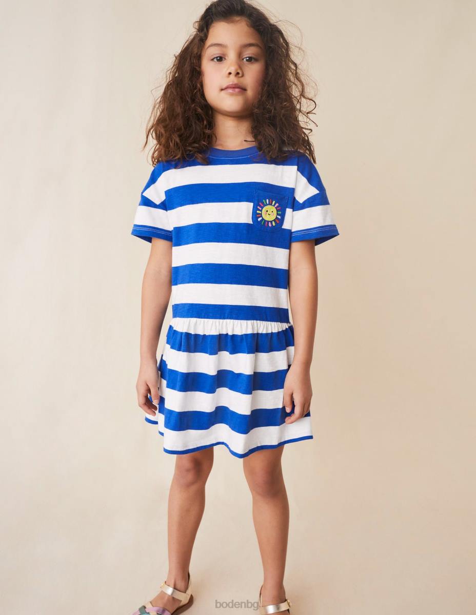 облекло Boden графична ежедневна рокля от трико кабана синьо/слонова кост момичета LL682824