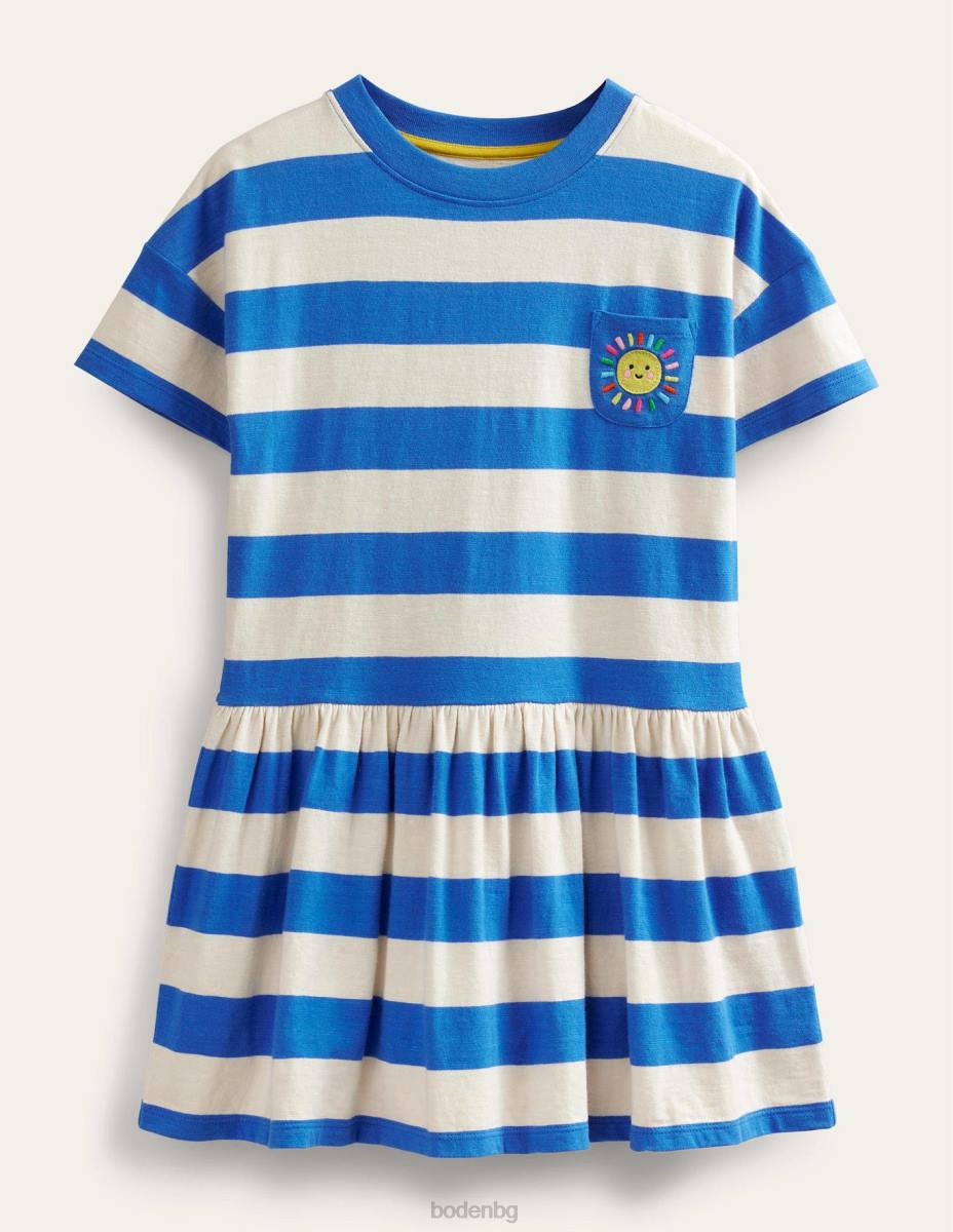 облекло Boden графична ежедневна рокля от трико кабана синьо/слонова кост момичета LL682824