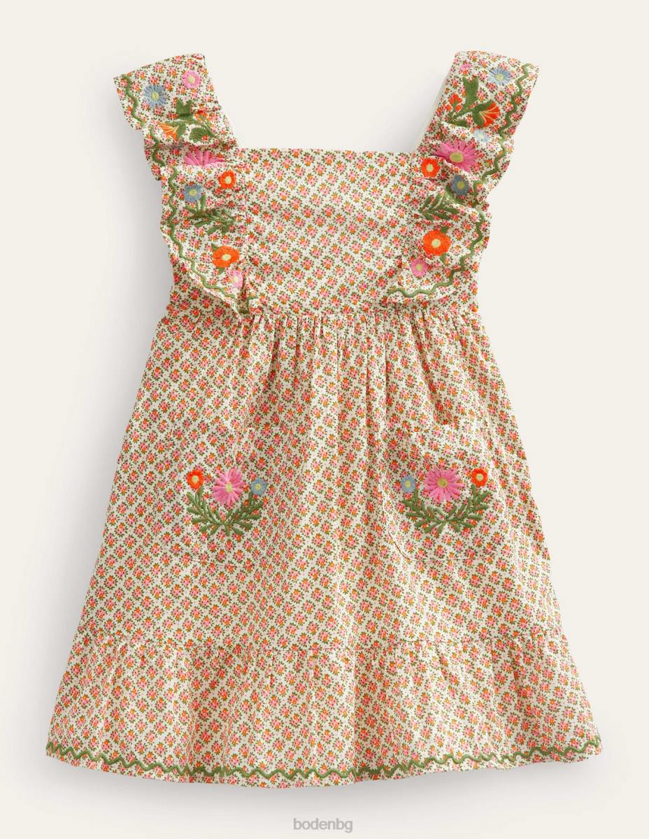 облекло Boden бродирана рокля на едро цвят шушулка ванилия момичета LL682825