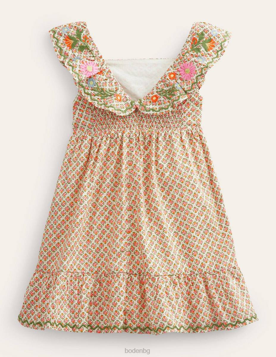 облекло Boden бродирана рокля на едро цвят шушулка ванилия момичета LL682825