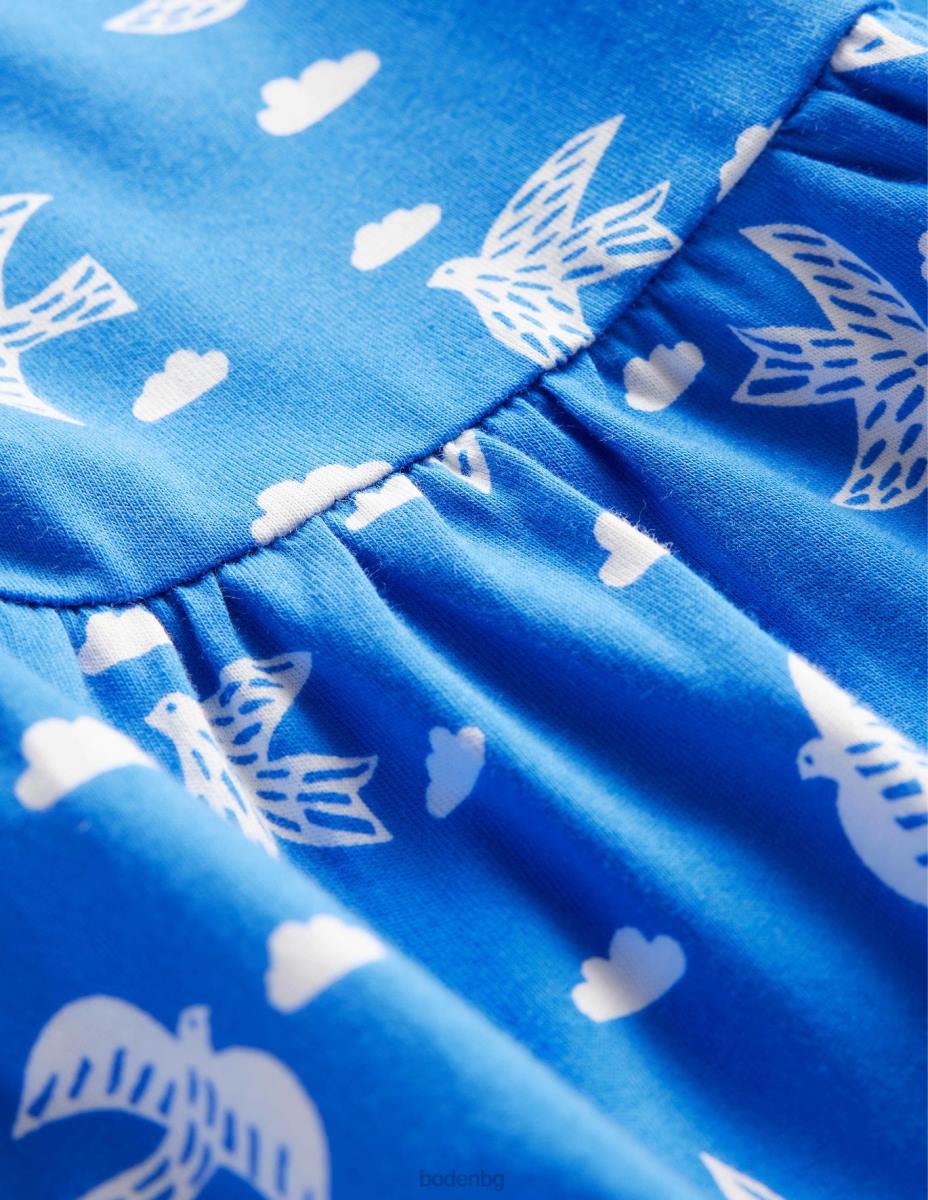 облекло Boden рокля от трико с буф ръкав кабана сини птици момичета LL682837