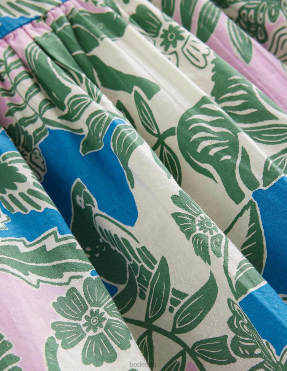 облекло Boden рокля с щампован ръкав розмарин дървен блок джунгла момичета LL682851