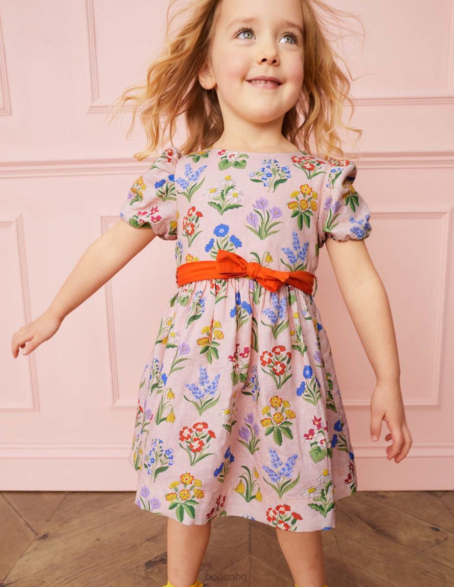облекло Boden ретро рокля с папийонка прашни розови цветя момичета LL682875