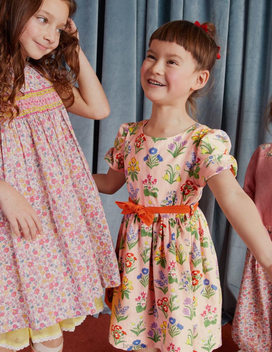 облекло Boden ретро рокля с папийонка прашни розови цветя момичета LL682875