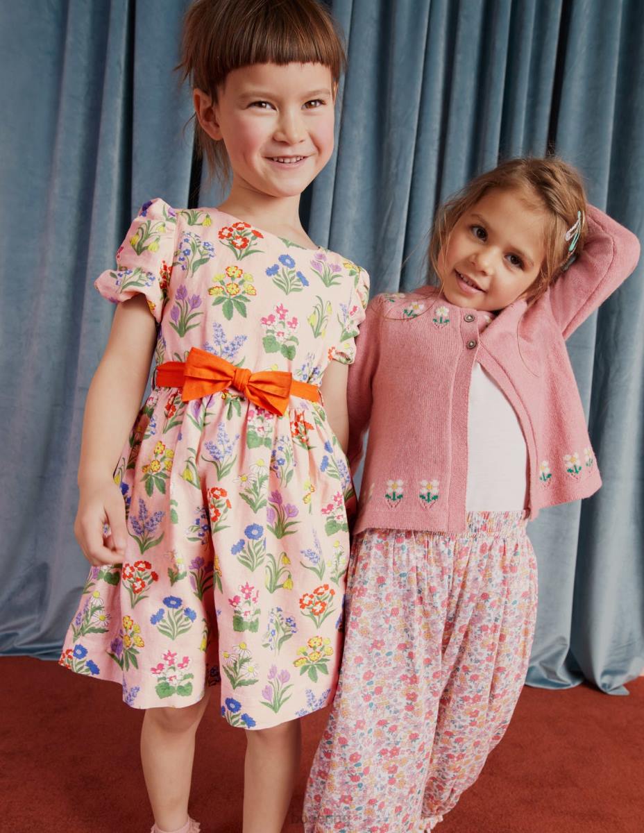 облекло Boden ретро рокля с папийонка прашни розови цветя момичета LL682875