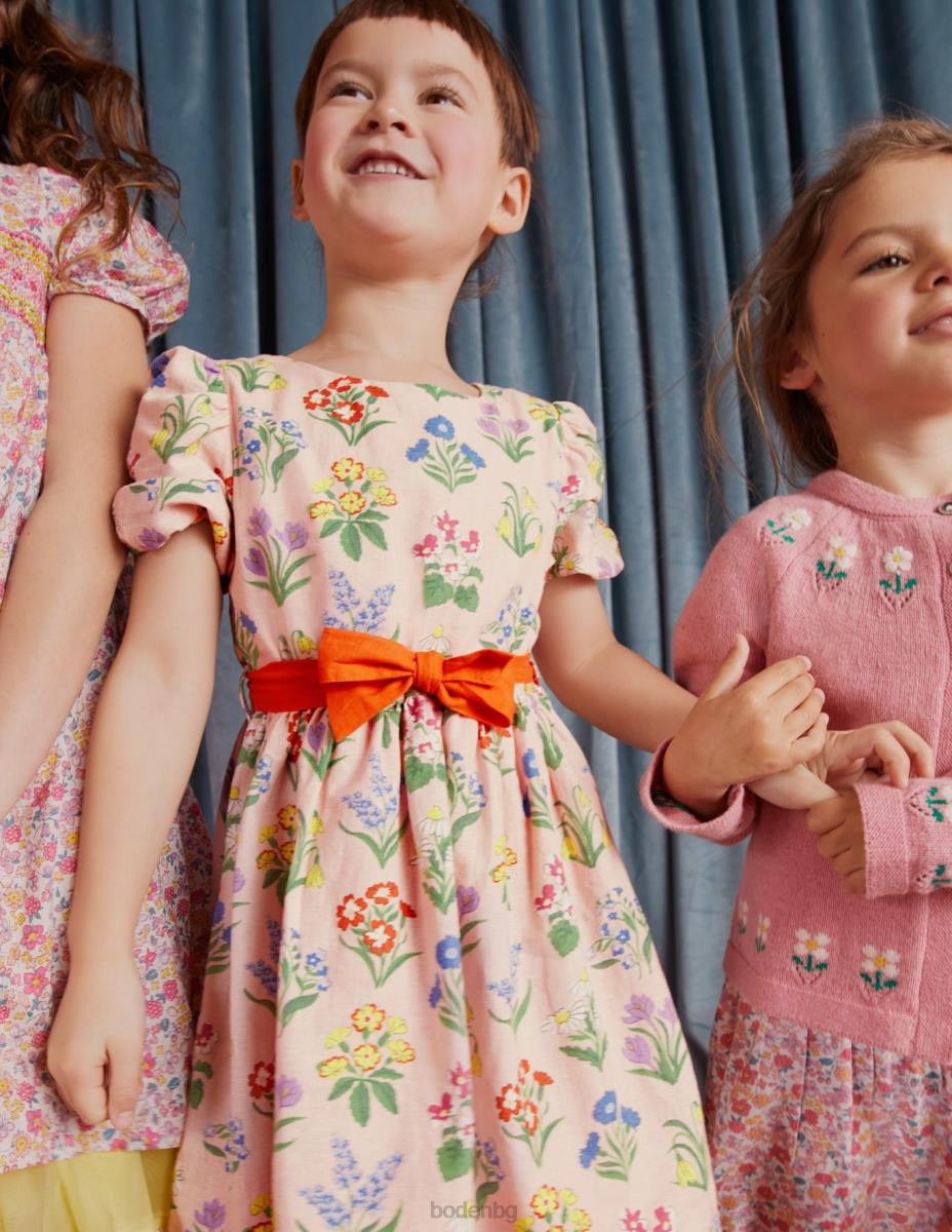 облекло Boden ретро рокля с папийонка прашни розови цветя момичета LL682875