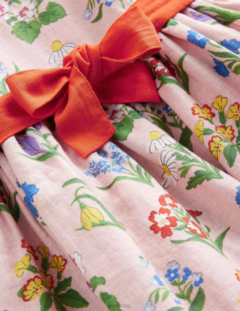 облекло Boden ретро рокля с папийонка прашни розови цветя момичета LL682875