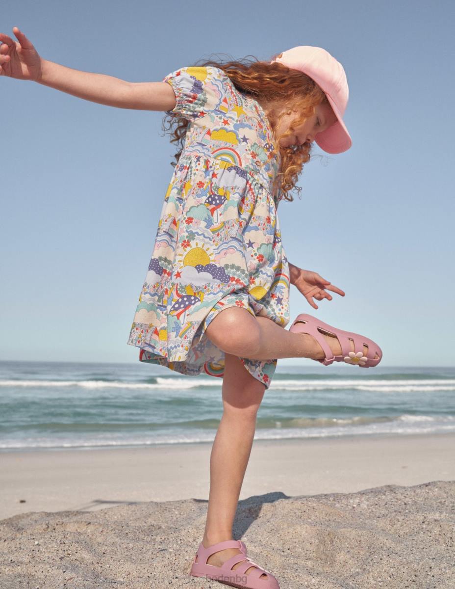 облекло Boden рокля от трико с буф ръкав мулти време момичета LL682876