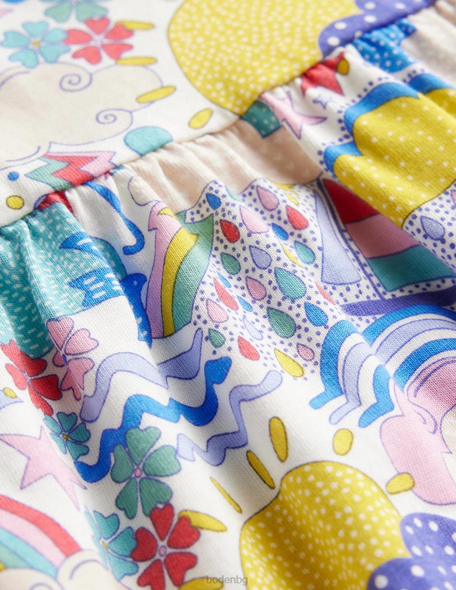 облекло Boden рокля от трико с буф ръкав мулти време момичета LL682876