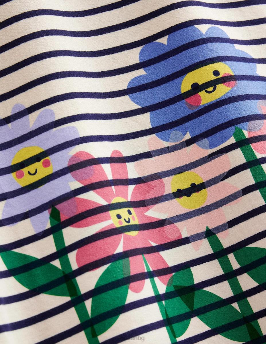 облекло Boden графична туника за пот шушулка ванилия/морски цветя момичета LL682889