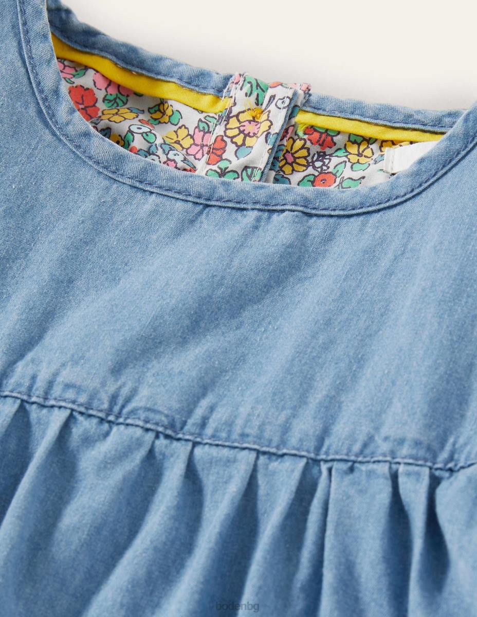 облекло Boden дънкова рокля с волани и волани в сърце среден винтидж деним момичета LL682924