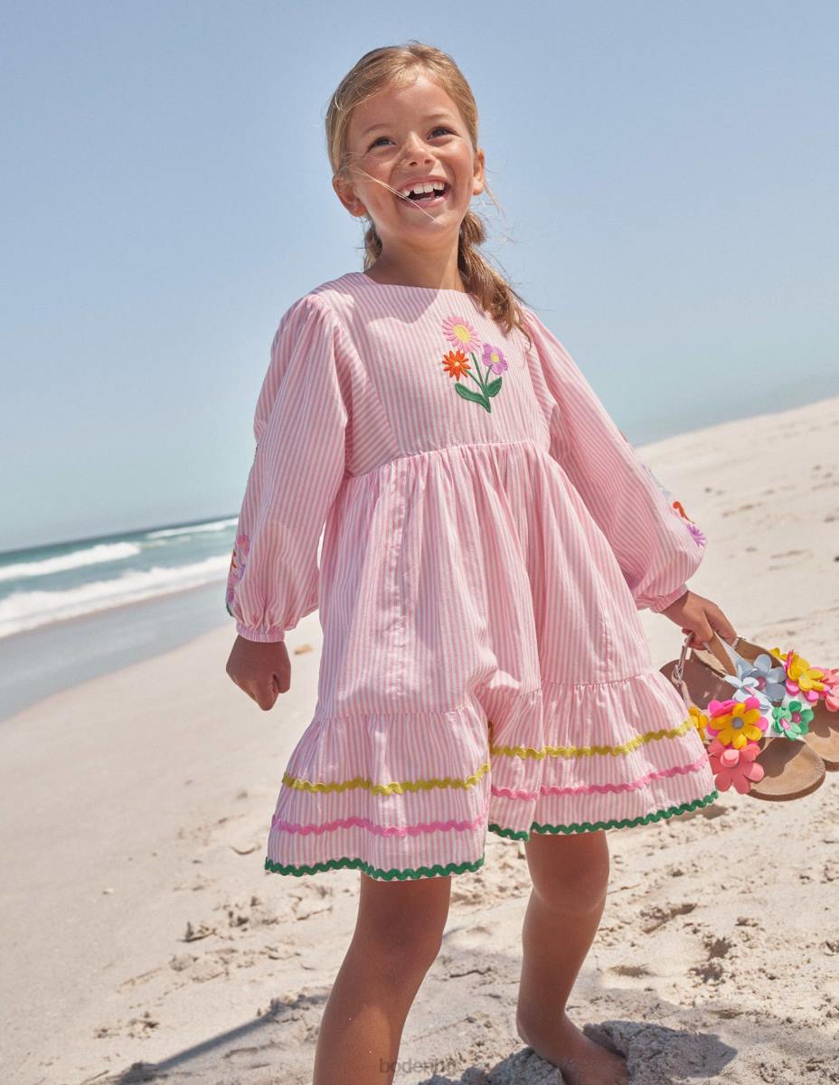 облекло Boden рокля с бродирани райета камея розово момичета LL682950