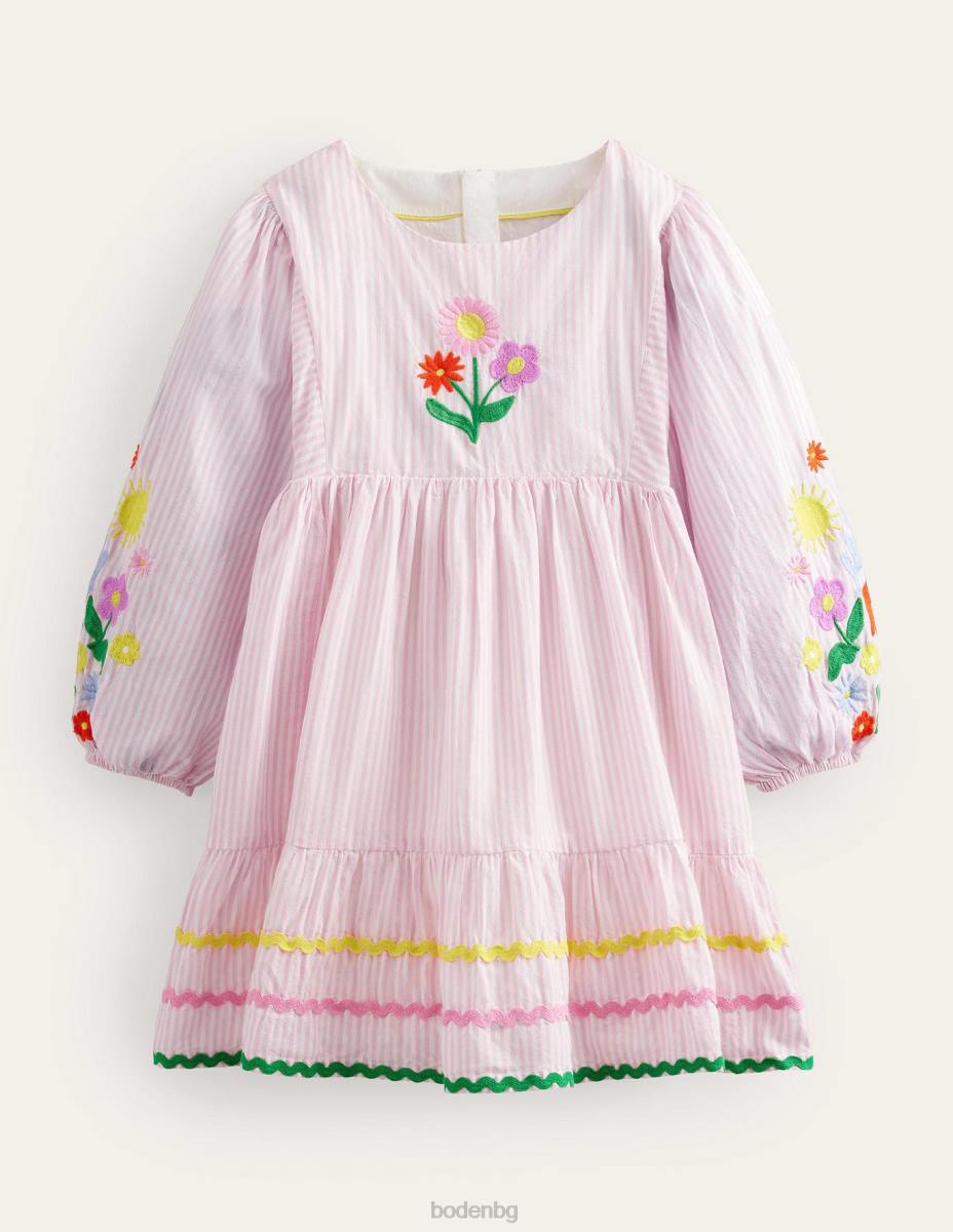 облекло Boden рокля с бродирани райета камея розово момичета LL682950