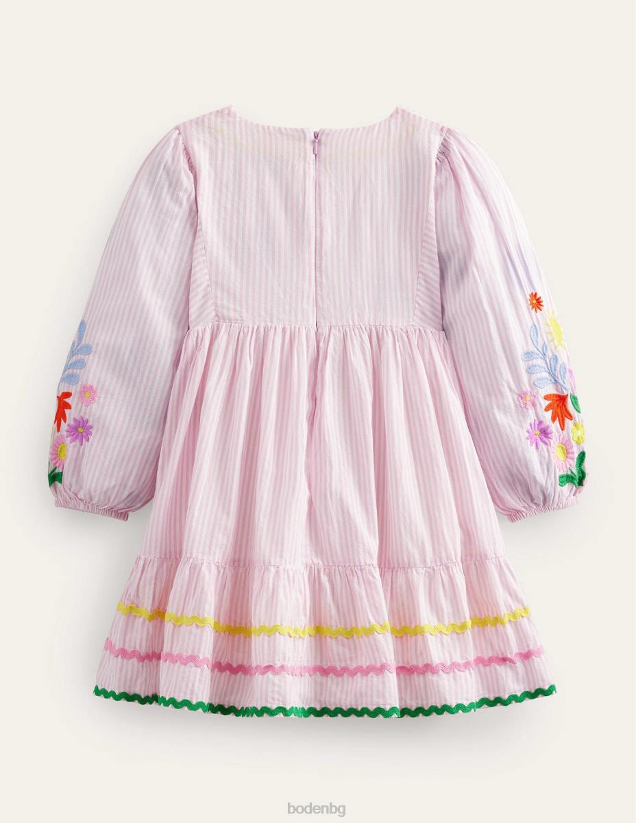 облекло Boden рокля с бродирани райета камея розово момичета LL682950