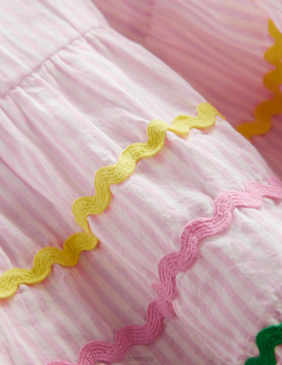 облекло Boden рокля с бродирани райета камея розово момичета LL682950