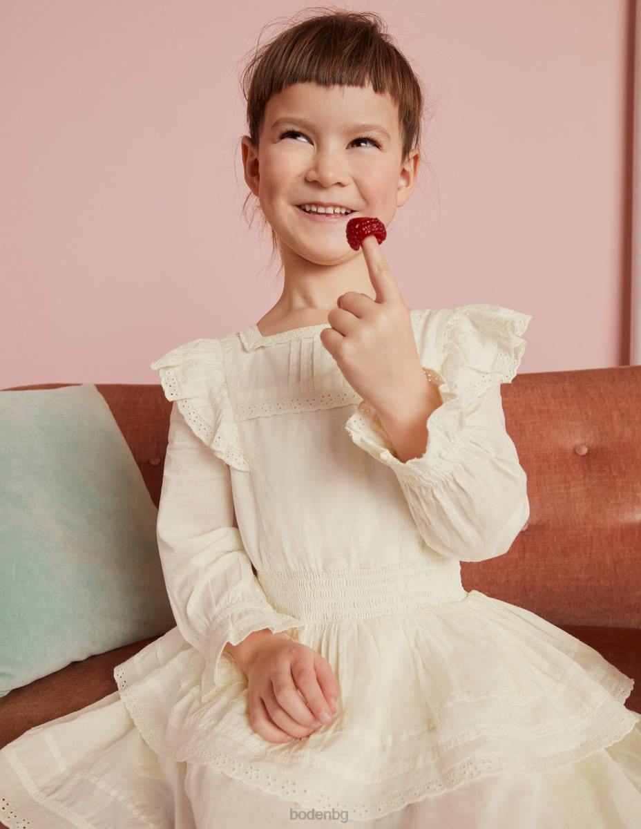 облекло Boden рокля от тъкана дантела слонова кост момичета LL682960