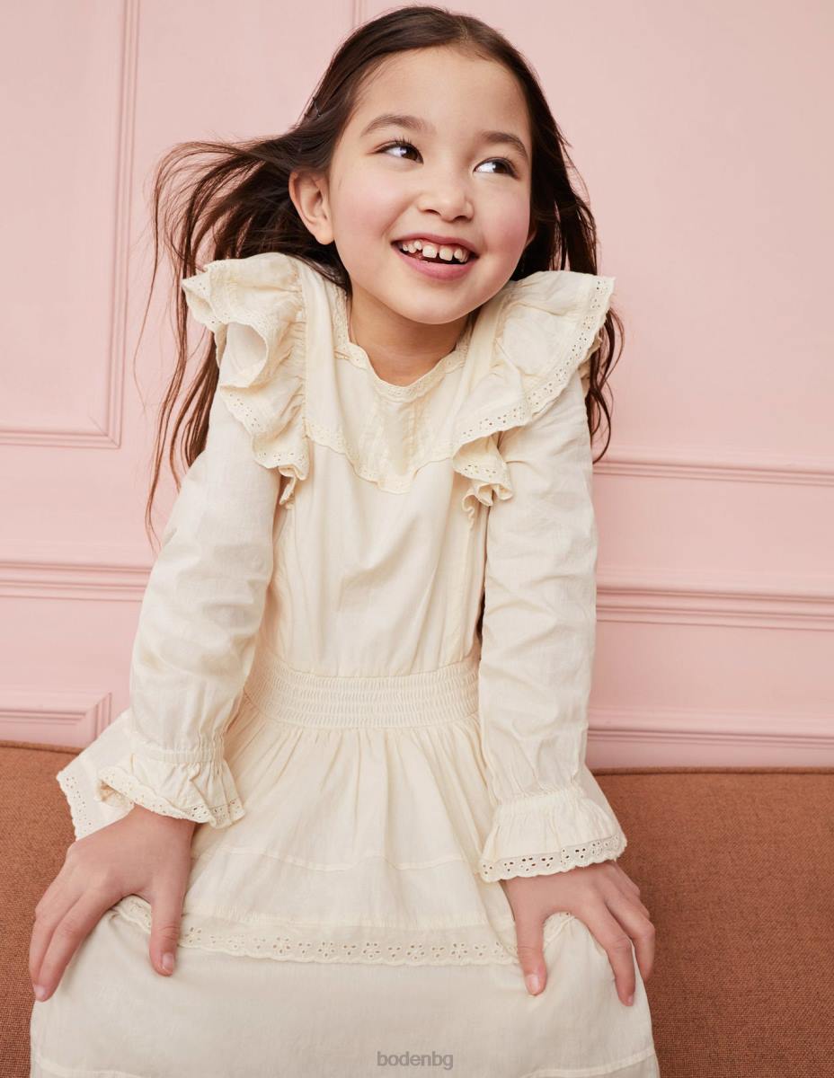 облекло Boden рокля от тъкана дантела слонова кост момичета LL682960