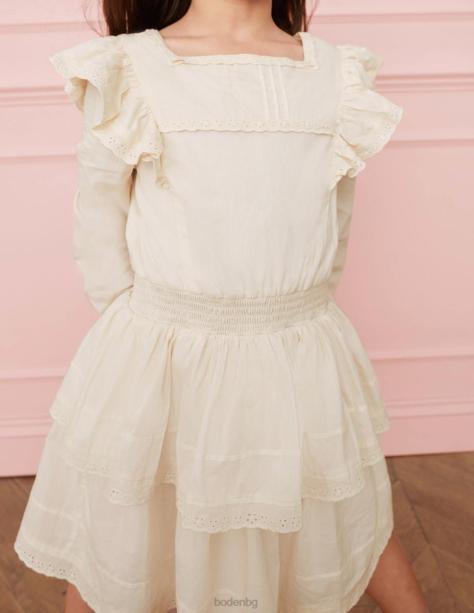 облекло Boden рокля от тъкана дантела слонова кост момичета LL682960