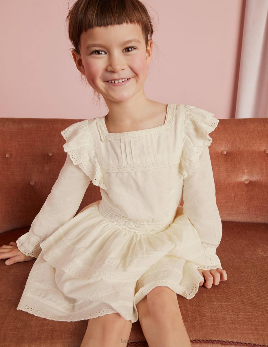 облекло Boden рокля от тъкана дантела слонова кост момичета LL682960