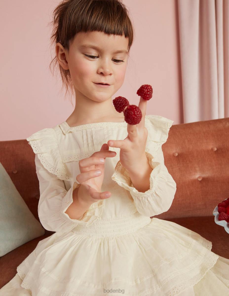 облекло Boden рокля от тъкана дантела слонова кост момичета LL682960