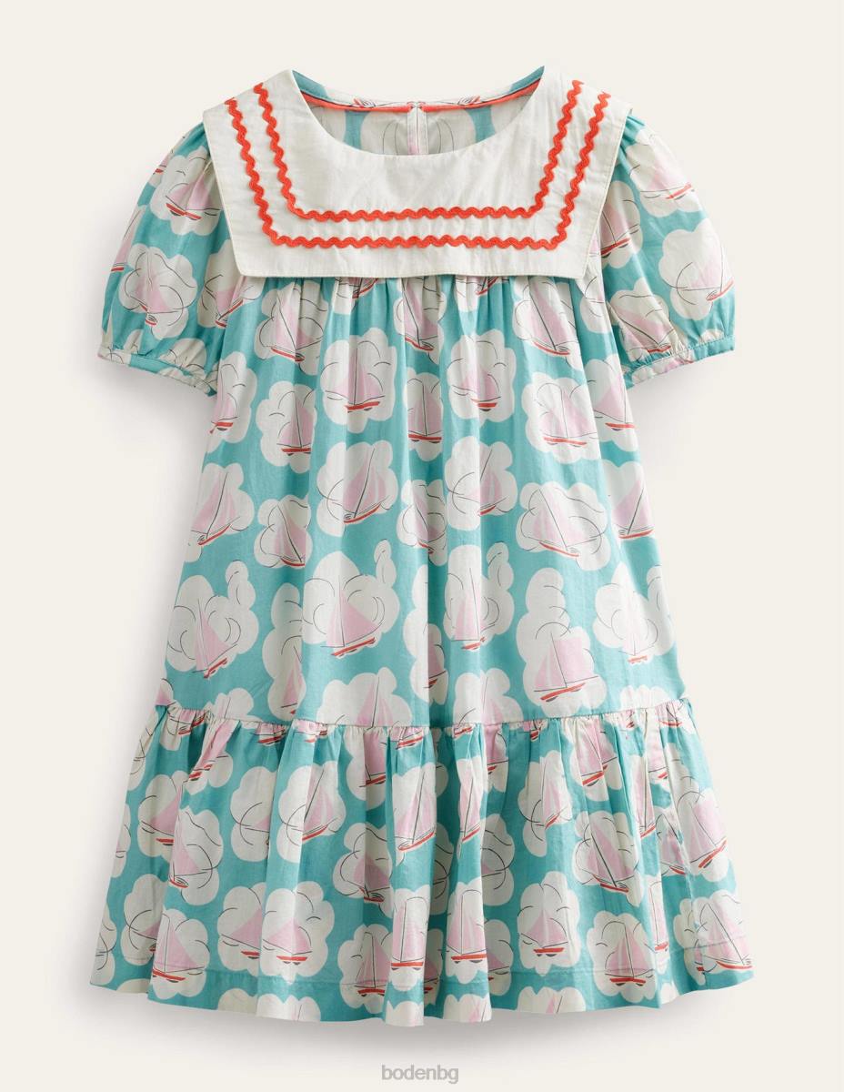 облекло Boden тъкана моряшка рокля принт на водна лодка момичета LL682966