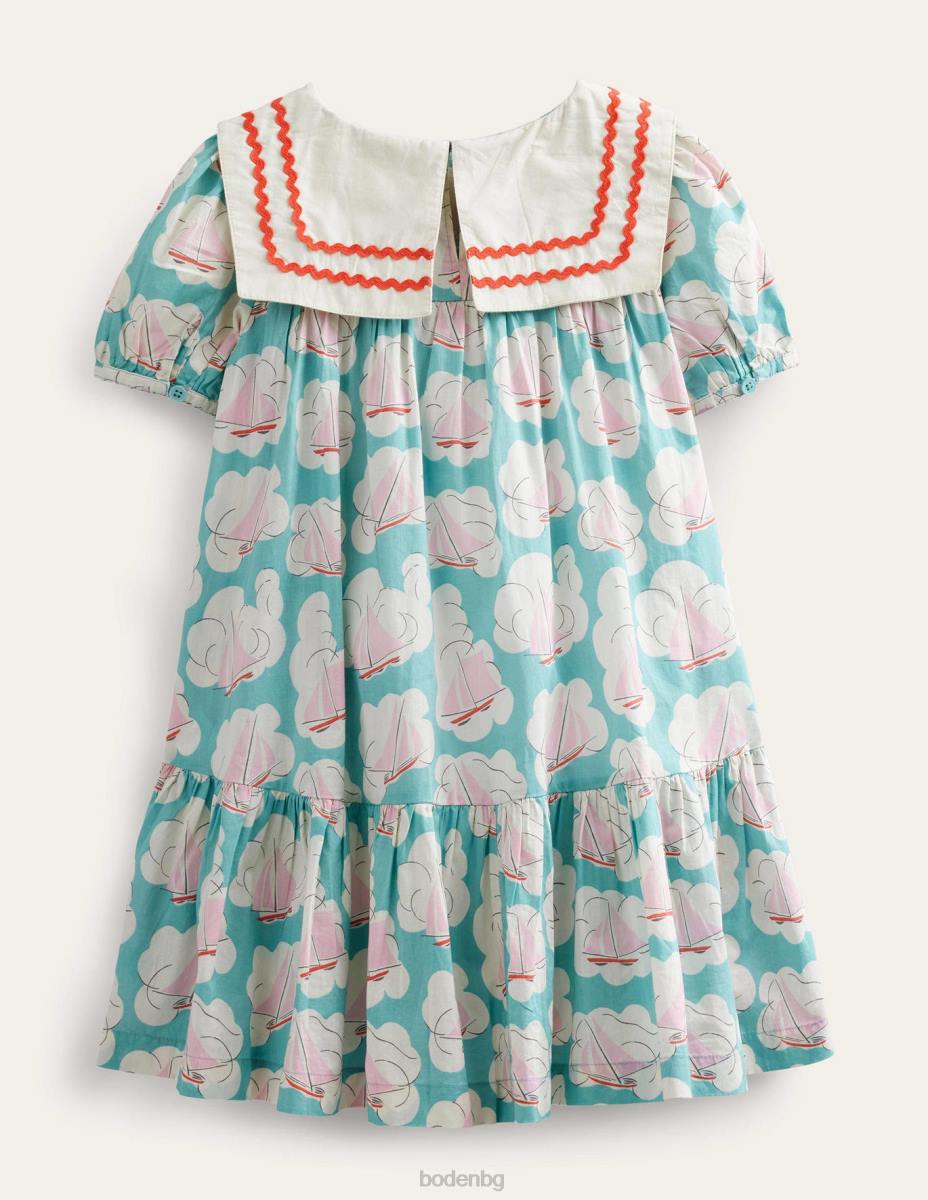 облекло Boden тъкана моряшка рокля принт на водна лодка момичета LL682966